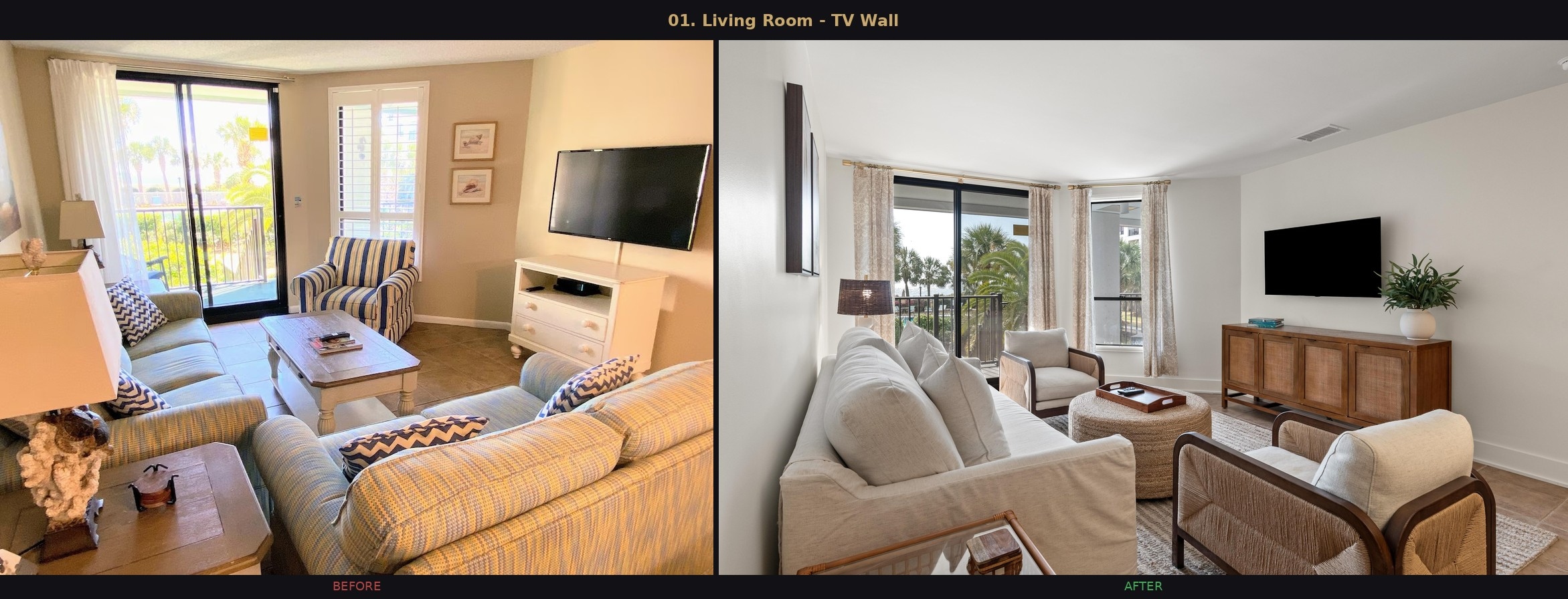 Living Room — TV Wall before and after
