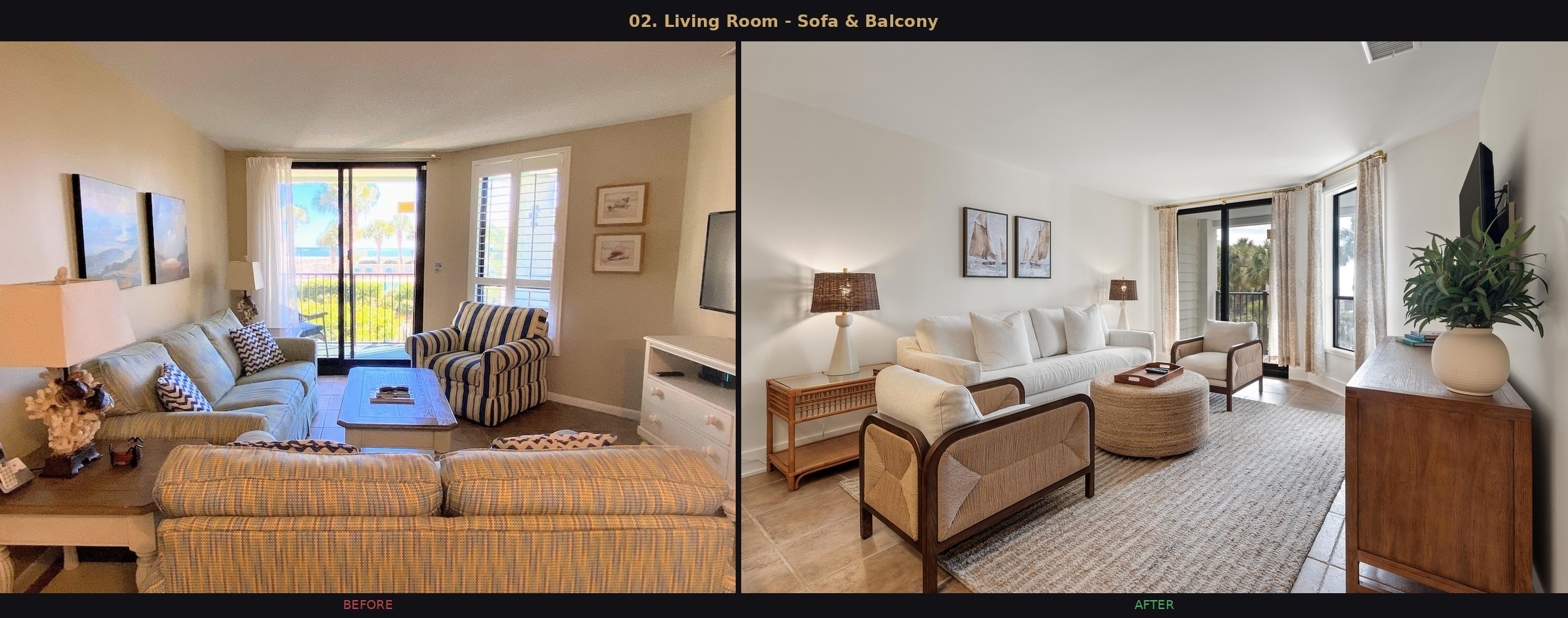 Living Room — Sofa and Balcony before and after