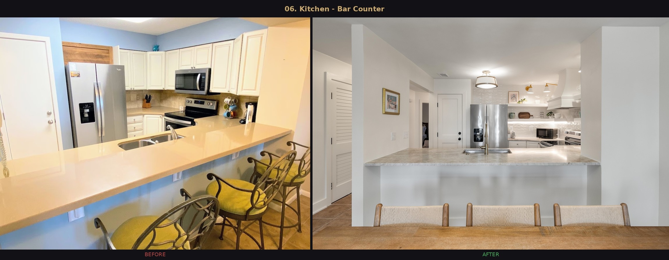 Kitchen — Bar Counter before and after