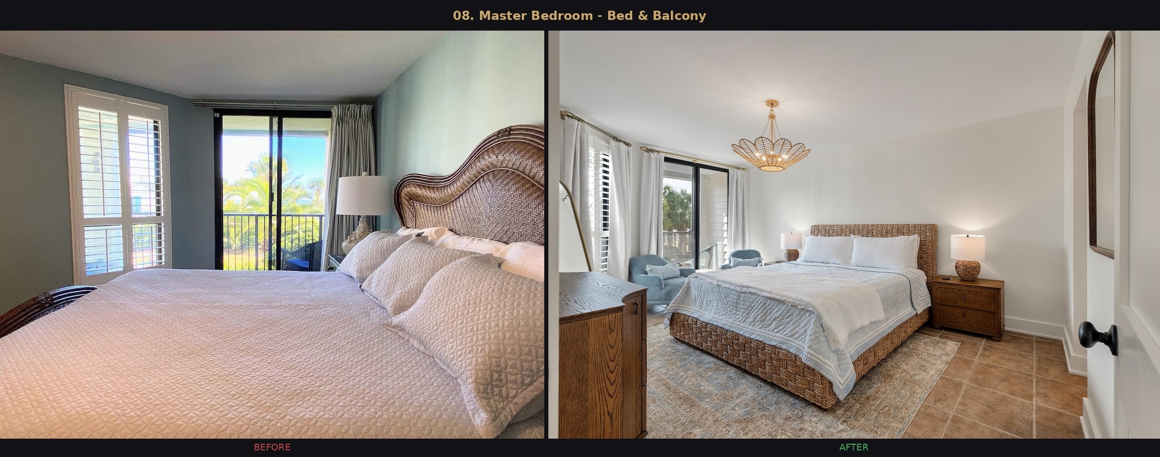 Master Bedroom — Bed and Balcony before and after
